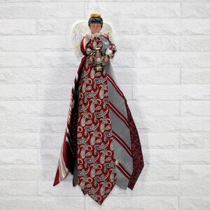 UPCYCLED Angel African American Necktie Tree Topper Table Centerpiece X-mas Red